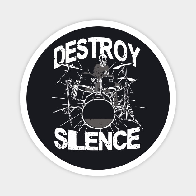 Destroy Silence Drummer Skull Magnet by Foxxy Merch